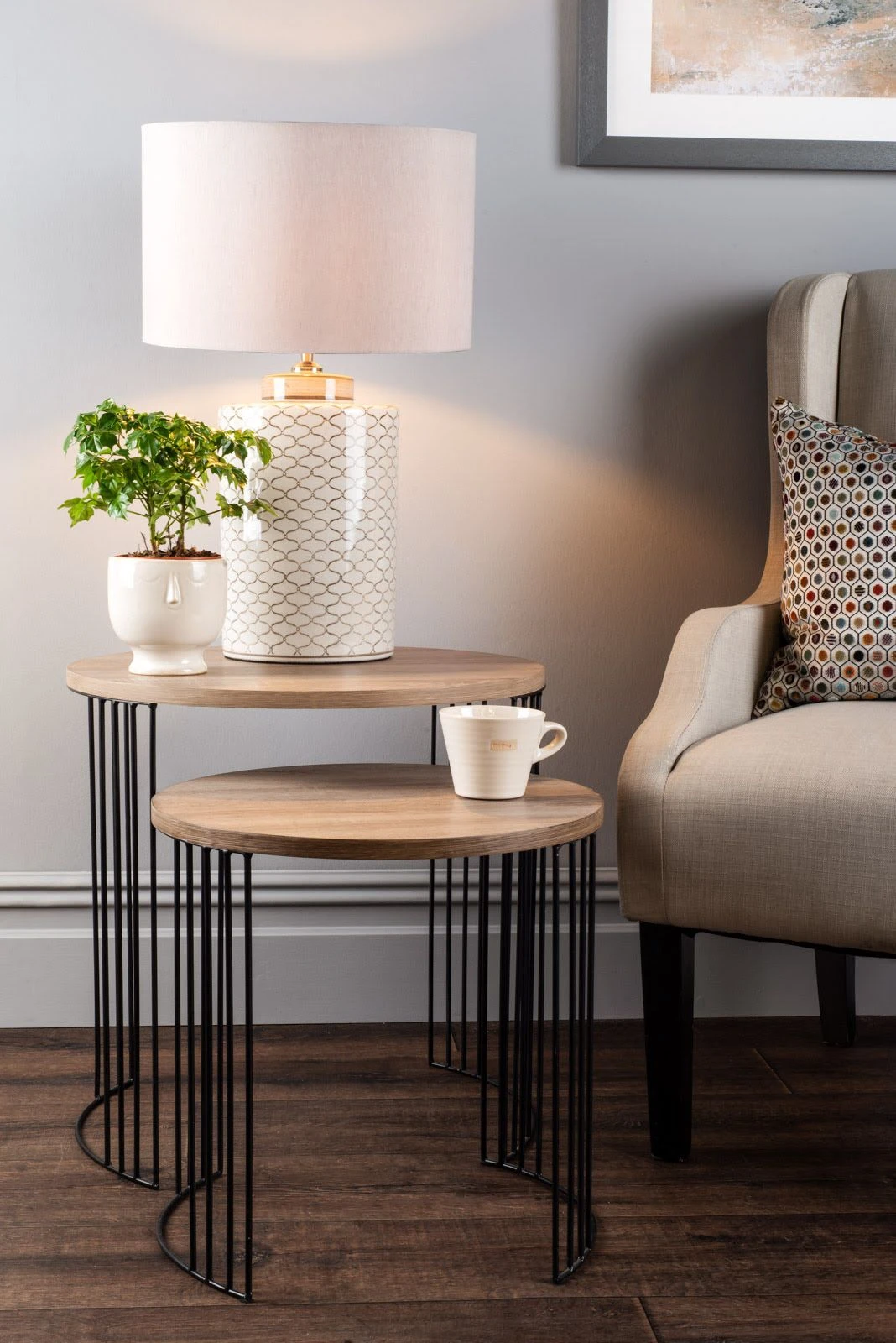 Nest of 2 Round Tables Oak Effect | Washington Lighting and Interiors Nest of 2 Round Tables Oak Effect | Washington Lighting and Interiors