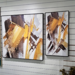 Large Orange Textured Canvas Wall Art with Black Wooden Frame