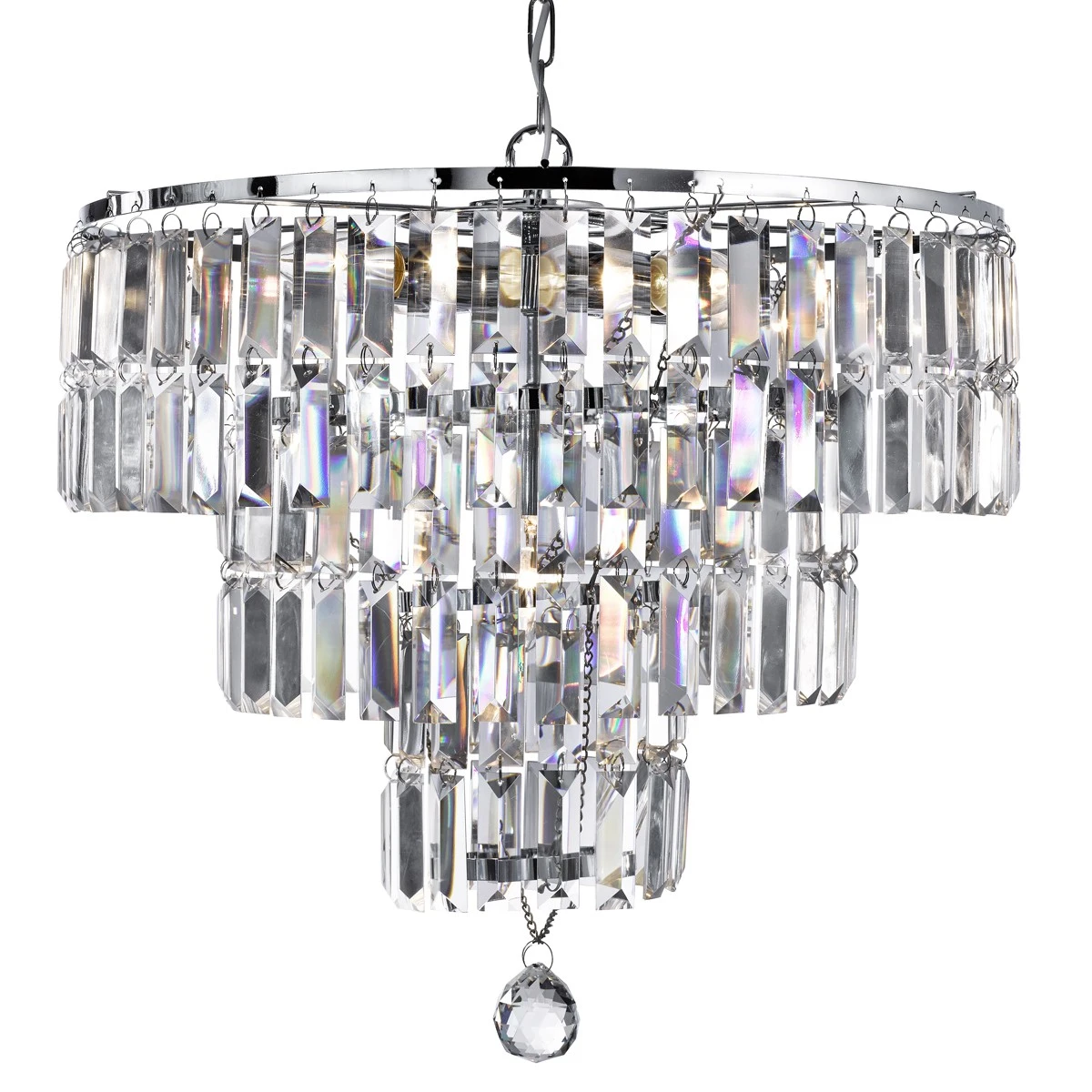 Chrome Chandelier with Clear Bevelled Crystal Trimmings | Washington Lighting and Interiors Chrome Chandelier with Clear Bevelled Crystal Trimmings | Washington Lighting and Interiors