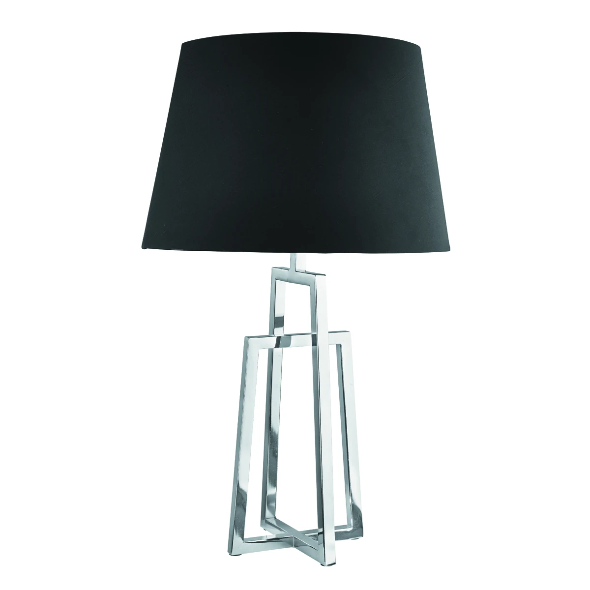 Crossed Frame Table Lamp in Chrome & Black Tapered Shade | Washington Lighting and Interiors Crossed Frame Table Lamp in Chrome & Black Tapered Shade | Washington Lighting and Interiors