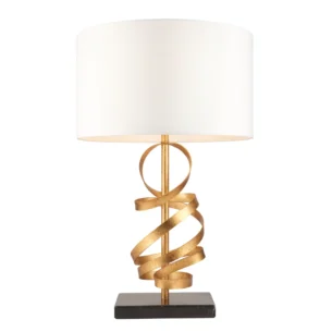 1 Light Complete Table In Gold Leaf With Ivory Cotton And Black Marble