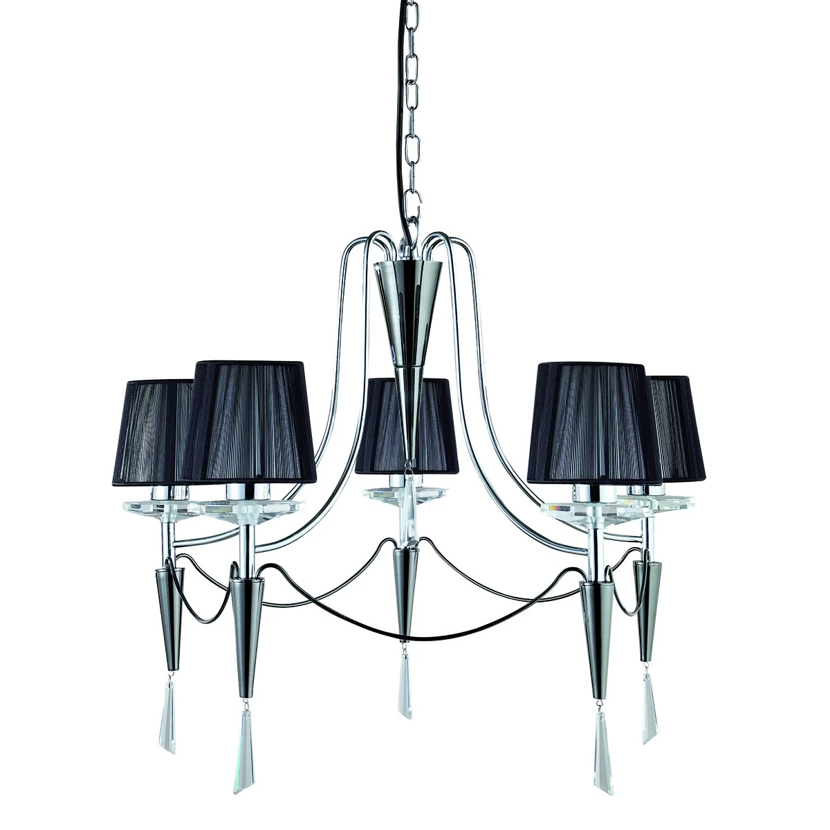 5 Arm Chrome Ceiling Pendant with Black String Shades | Washington Lighting and Interiors 5 Arm Chrome Ceiling Pendant with Black String Shades | Washington Lighting and Interiors