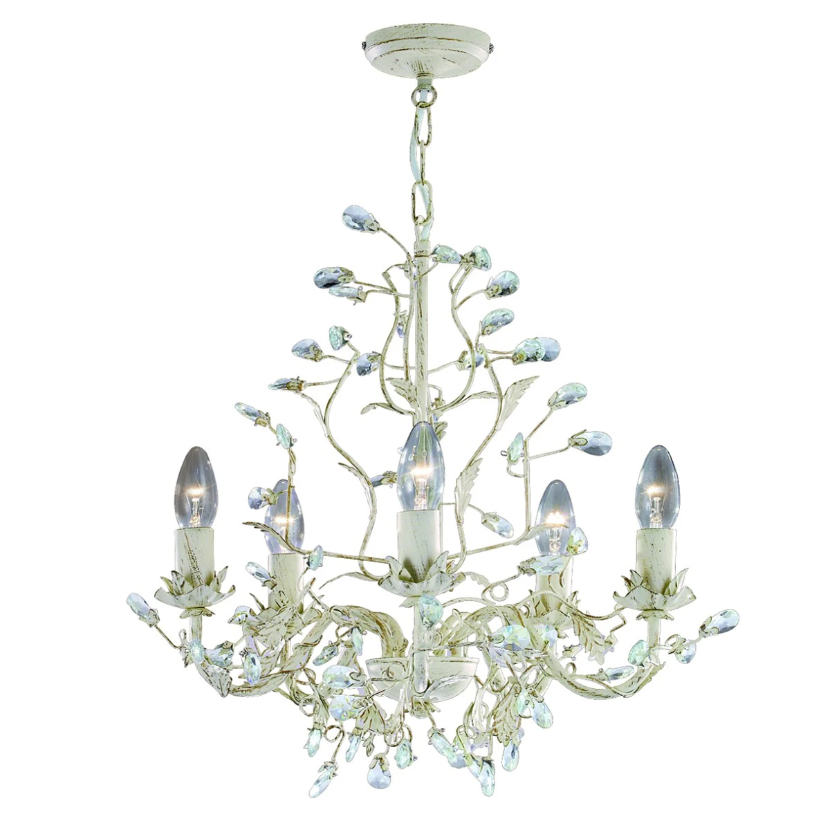 5 Light Shabby Chic Pendant Creamclear Crystal | Washington Lighting and Interiors 5 Light Shabby Chic Pendant Creamclear Crystal | Washington Lighting and Interiors