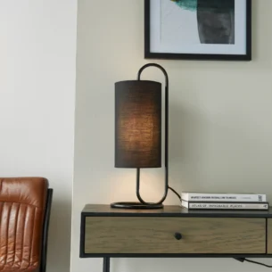 1 Light Complete Table In Matt Black And Black Fabric
