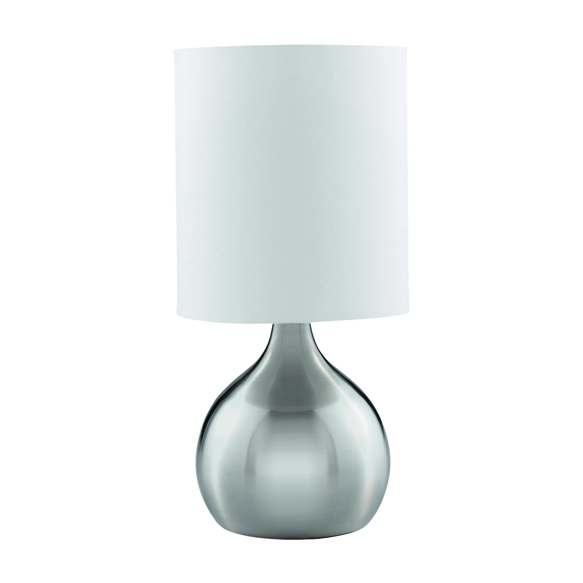 Touch Table Lamp Satin Silver Base White Drum Shade | Washington Lighting and Interiors Touch Table Lamp Satin Silver Base White Drum Shade | Washington Lighting and Interiors