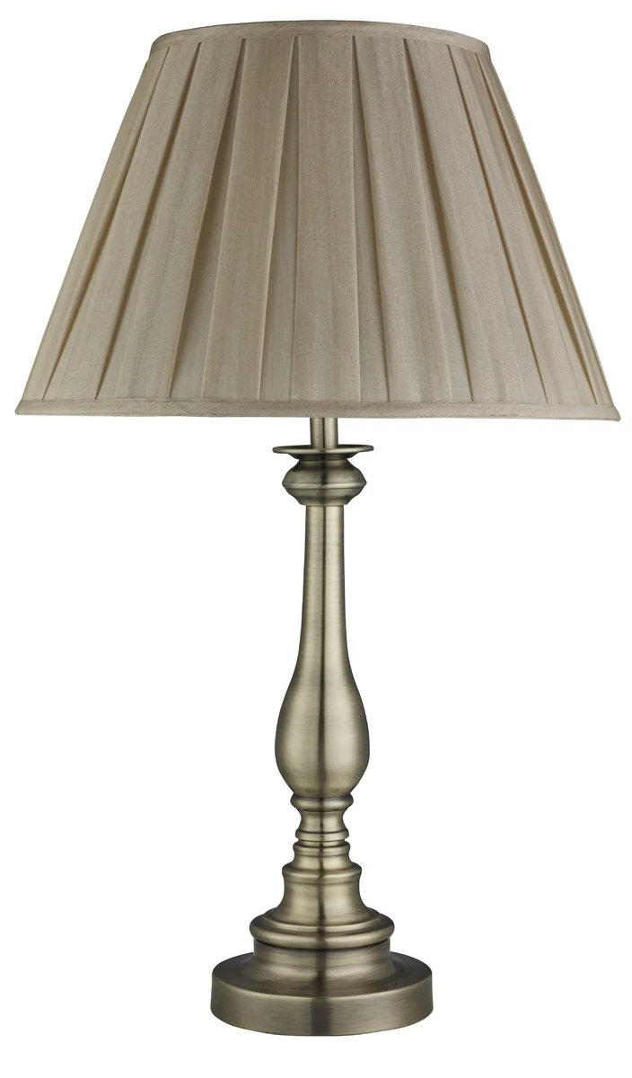 Table & Floor Spindle Base Antique Brass Mink Pleated Shade | Washington Lighting and Interiors Table & Floor Spindle Base Antique Brass Mink Pleated Shade | Washington Lighting and Interiors