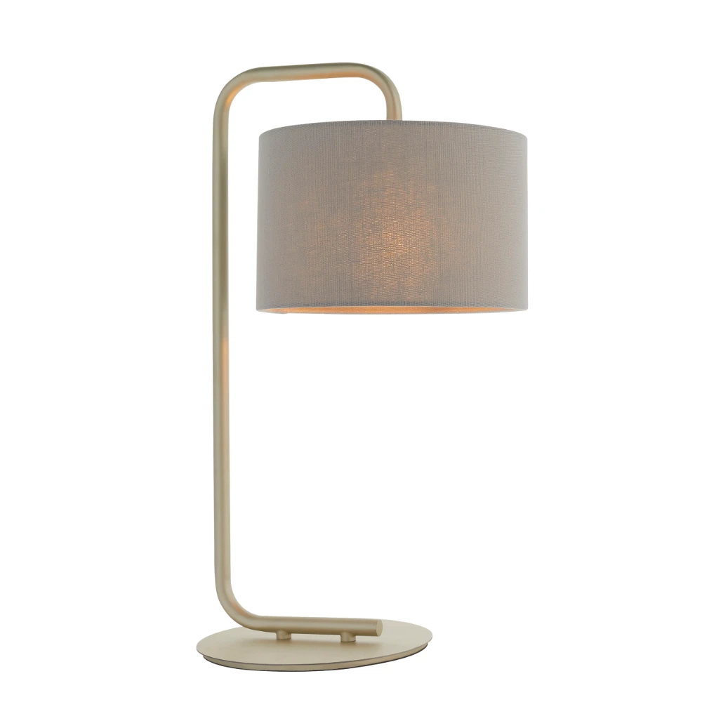 1 Light Base & Shade Table in Satin Champagne Paint and Slate Grey Fabric | Washington Lighting and Interiors 1 Light Base & Shade Table in Satin Champagne Paint and Slate Grey Fabric | Washington Lighting and Interiors