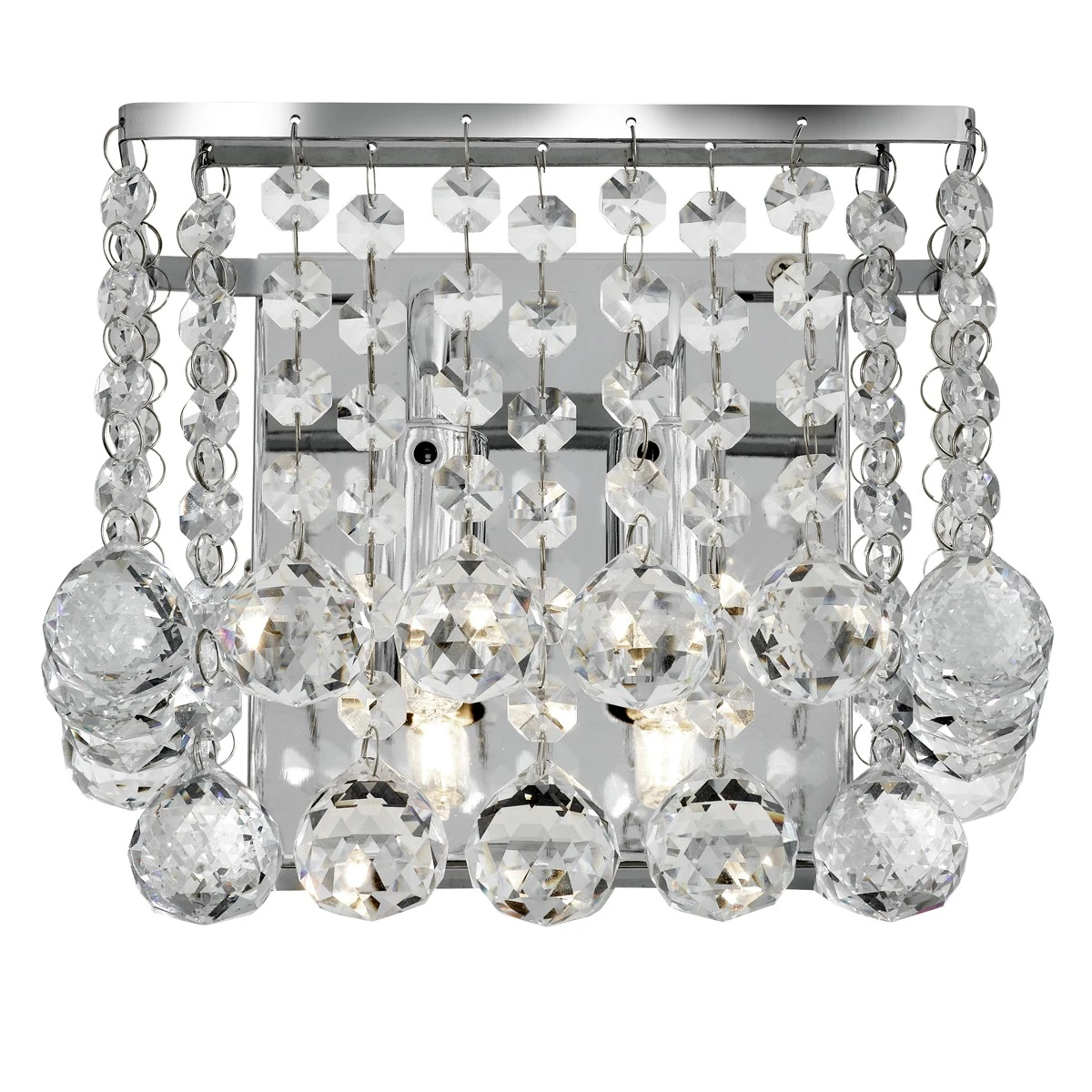 Chrome 2 Light Square Wall Bracket - Clear Crystal Ball | Washington Lighting and Interiors Chrome 2 Light Square Wall Bracket Clear Crystal Ball | Washington Lighting and Interiors