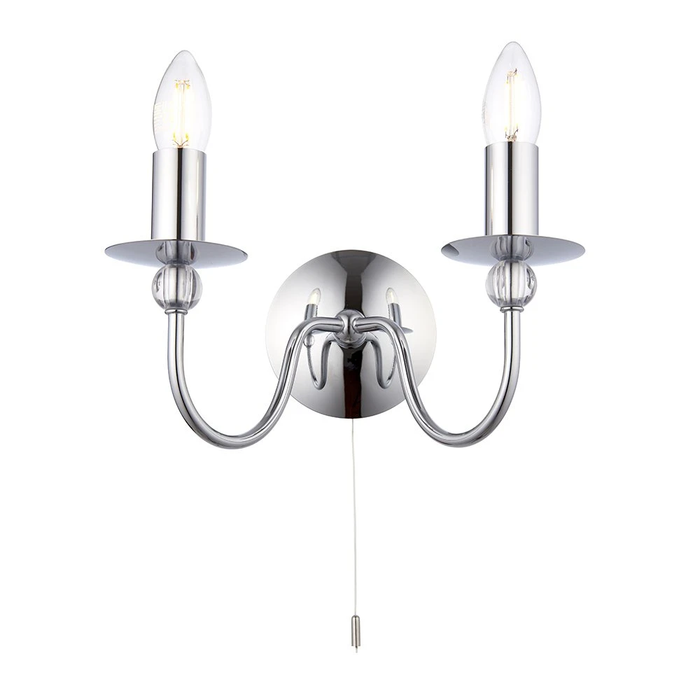 Modern Switched 2 Arm Wall Light with Clear Spheres | Washington Lighting and Interiors Modern Switched 2 Arm Wall Light with Clear Spheres | Washington Lighting and Interiors