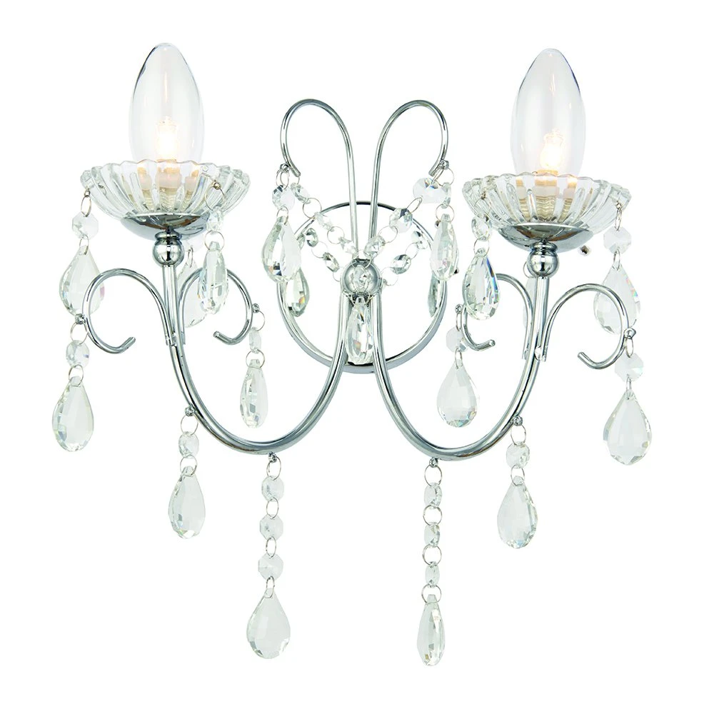 Chrome & Crystal Bead Double Wall Light Ip44 | Washington Lighting and Interiors Chrome & Crystal Bead Double Wall Light Ip44 | Washington Lighting and Interiors