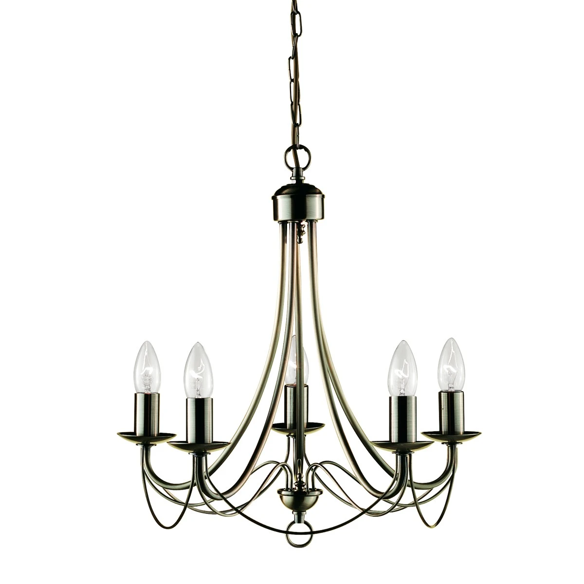 Nova 5 Arm Antique Brass Finished Chandelier | Washington Lighting and Interiors Nova 5 Arm Antique Brass Finished Chandelier | Washington Lighting and Interiors
