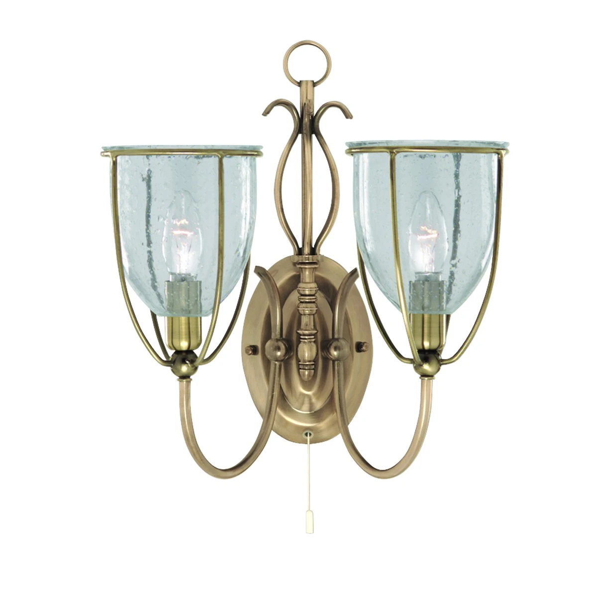 2 Light Antique Brass Wall Bracket Clear Seeded | Washington Lighting and Interiors 2 Light Antique Brass Wall Bracket Clear Seeded | Washington Lighting and Interiors