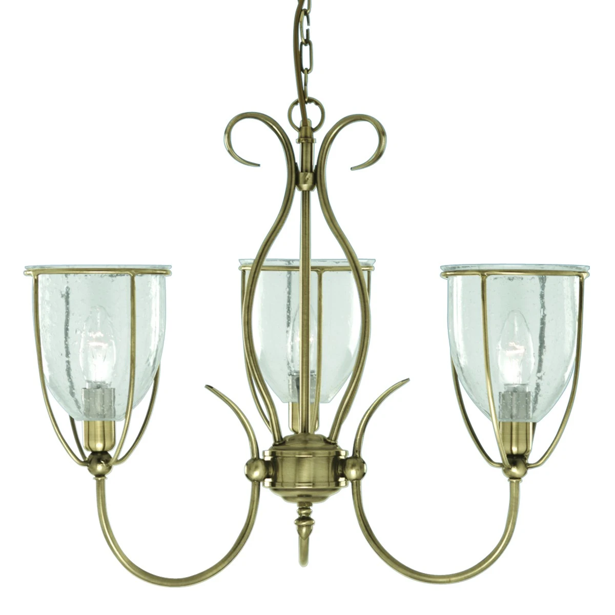 3 Arm Antique Brass Fitting Clear Seeded | Washington Lighting and Interiors 3 Arm Antique Brass Fitting Clear Seeded | Washington Lighting and Interiors