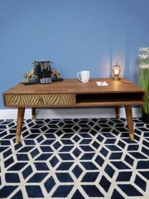 Mango Wood Coffee Table with Brass Claddding