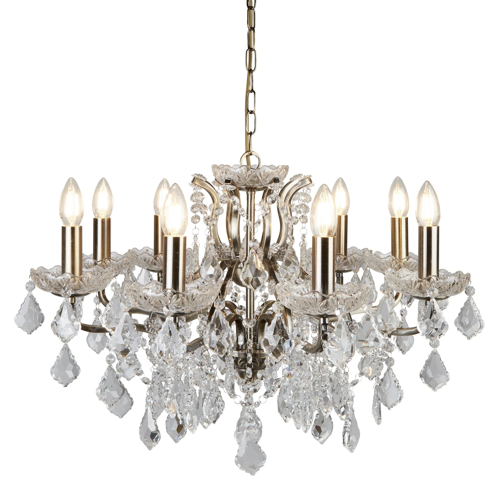 8 Light Chandelier Antique Brass Clear Crystal Drops | Washington Lighting and Interiors 8 Light Chandelier Antique Brass Clear Crystal Drops | Washington Lighting and Interiors