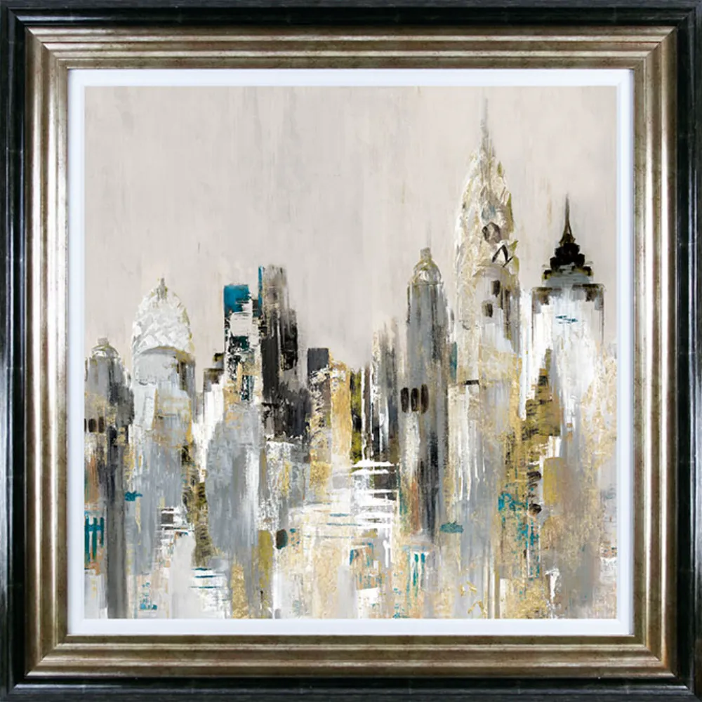 Abstract Cityscape Square Framed in Blue Gold 84cm X 84cm | Washington Lighting and Interiors Abstract Cityscape Square Framed in Blue Gold 84cm X 84cm | Washington Lighting and Interiors