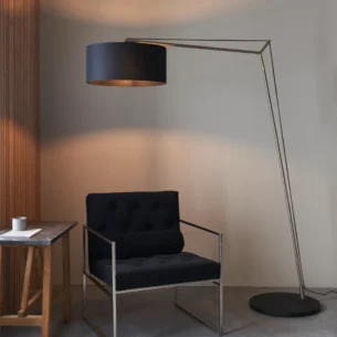 1 Light Base & Shade Floor In Matt Nickel Plate And Black Cotton Fabric