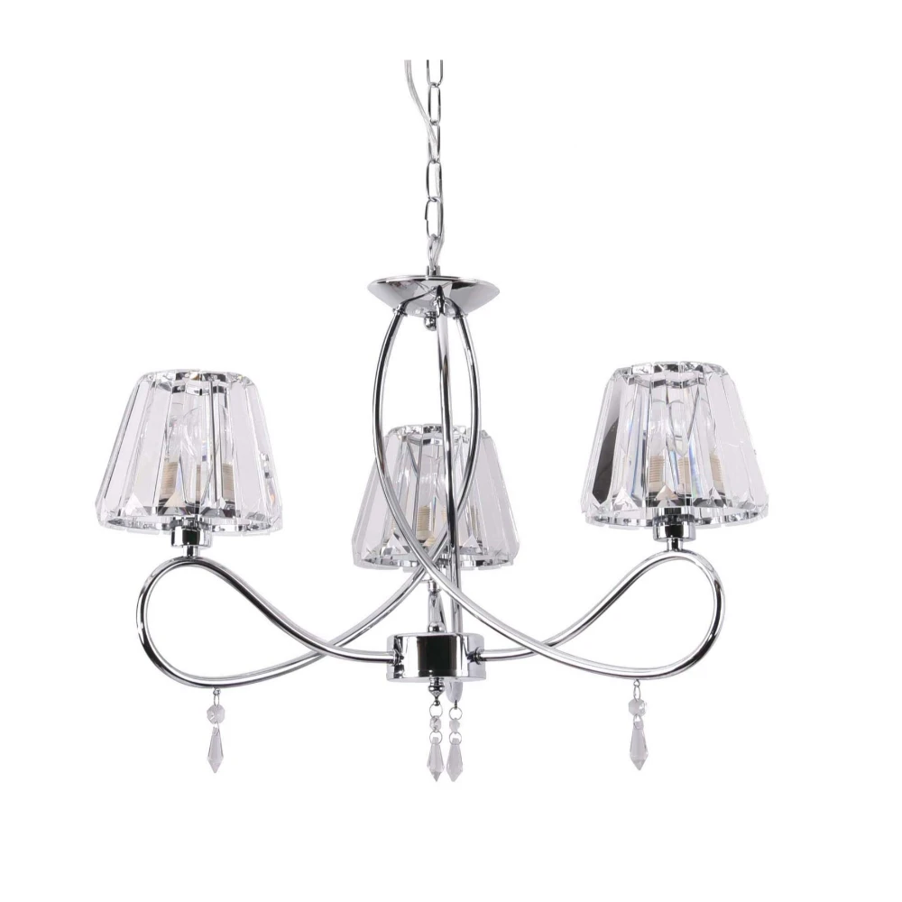 3 Light Polished Chrome with Crystal Shades | Washington Lighting and Interiors 3 Light Polished Chrome with Crystal Shades | Washington Lighting and Interiors