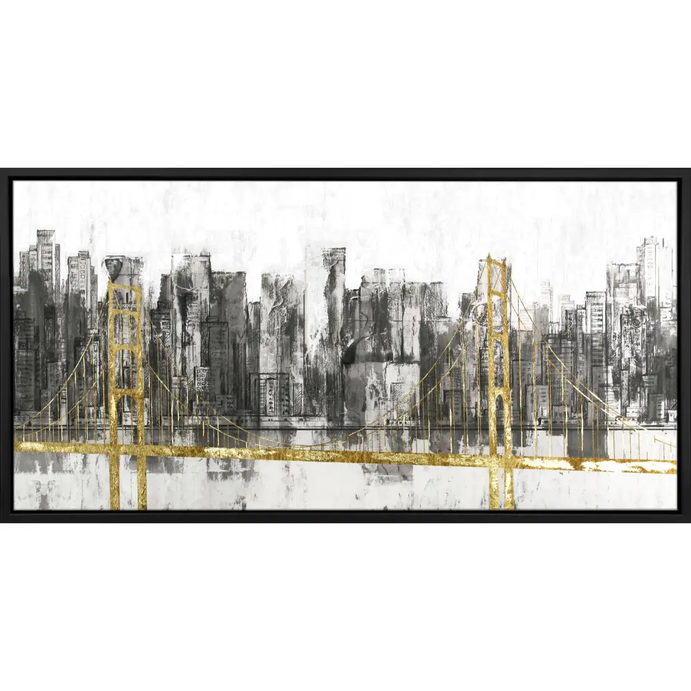 Cityscape Landscape Framed in Black Gold White 58cm X 108cm | Washington Lighting and Interiors Cityscape Landscape Framed in Black Gold White 58cm X 108cm | Washington Lighting and Interiors
