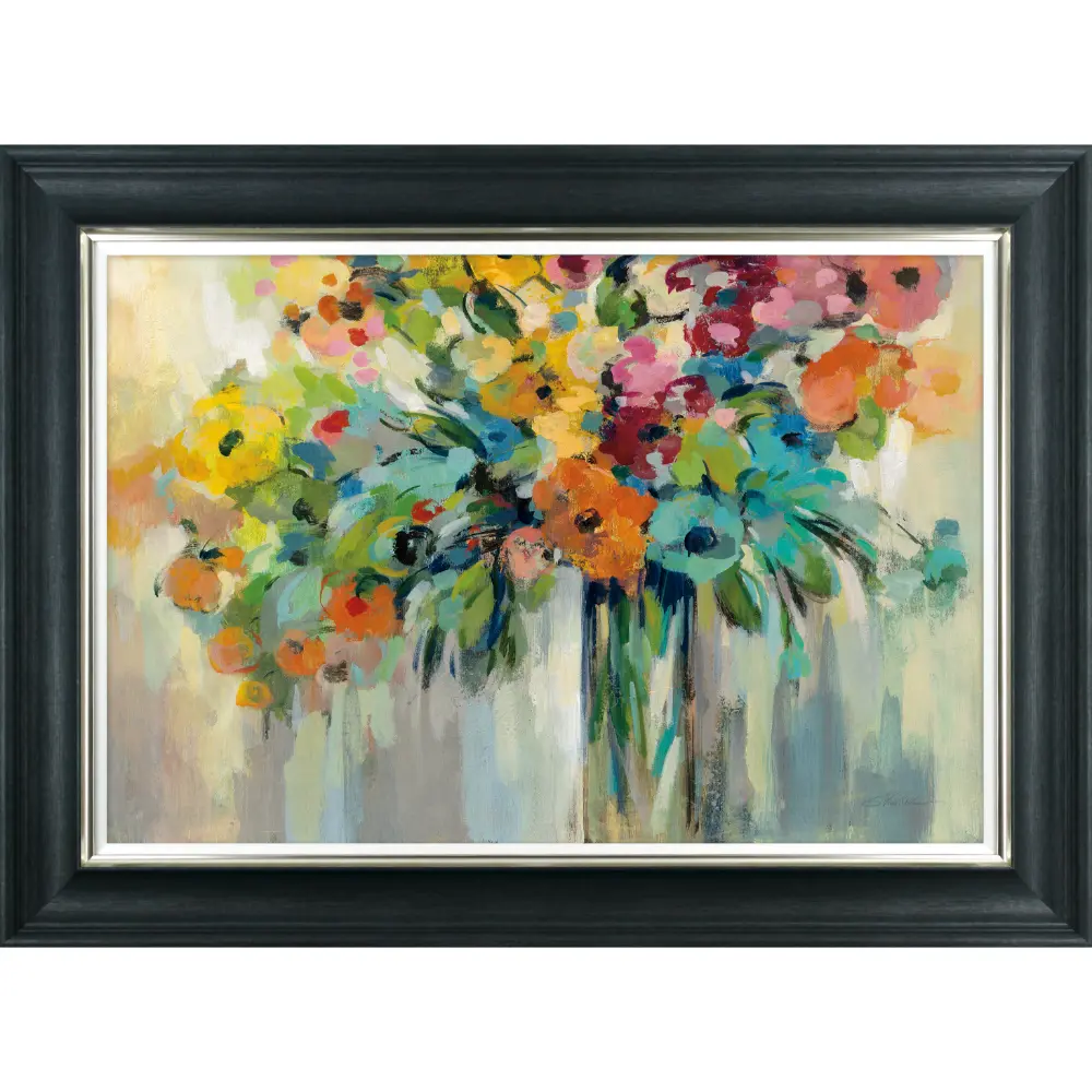 Floral Landscape Framed in Grey Blue Yellow Green 81cm X 110cm | Washington Lighting and Interiors Floral Landscape Framed in Grey Blue Yellow Green 81cm X 110cm | Washington Lighting and Interiors