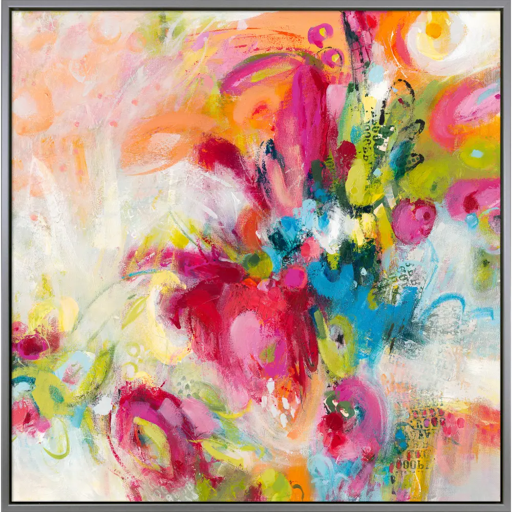 Abstract Floral Square Framed in Blue Green Pink Yellow 102cm X 102cm | Washington Lighting and Interiors Abstract Floral Square Framed in Blue Green Pink Yellow 102cm X 102cm | Washington Lighting and Interiors