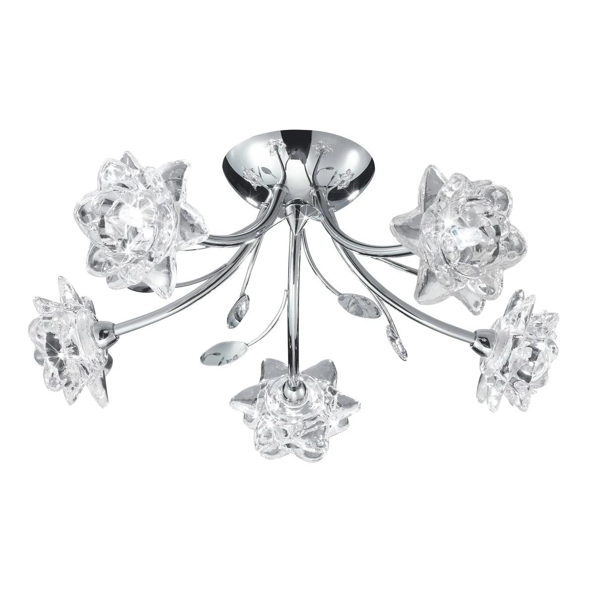 5 Light Chrome Fitting with Clear Flower Glass | Washington Lighting and Interiors 5 Light Chrome Fitting with Clear Flower Glass | Washington Lighting and Interiors