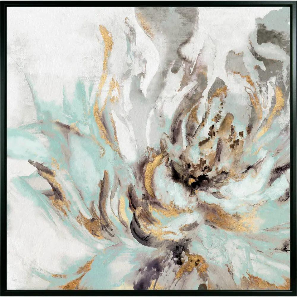 Floral Square Framed in Blue Gold 94cm X 94cm | Washington Lighting and Interiors Floral Square Framed in Blue Gold 94cm X 94cm | Washington Lighting and Interiors