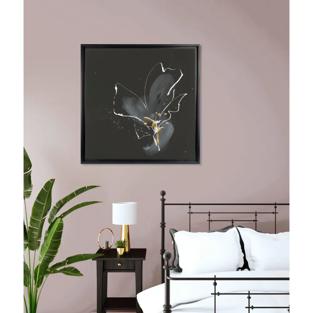 Floral Square Framed in Black Gold White 102cm X 102cm | Washington Lighting and Interiors Floral Square Framed in Black Gold White 102cm X 102cm | Washington Lighting and Interiors