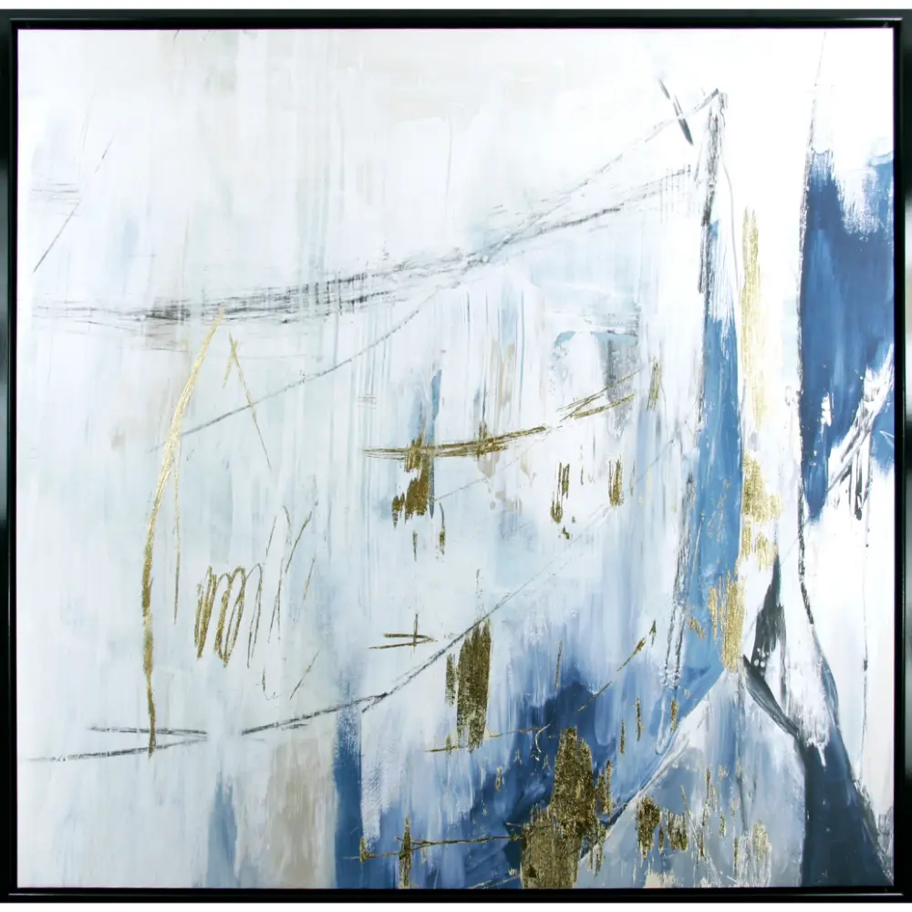 Abstract Square Framed in Blue Gold 94cm X 94cm | Washington Lighting and Interiors Abstract Square Framed in Blue Gold 94cm X 94cm | Washington Lighting and Interiors