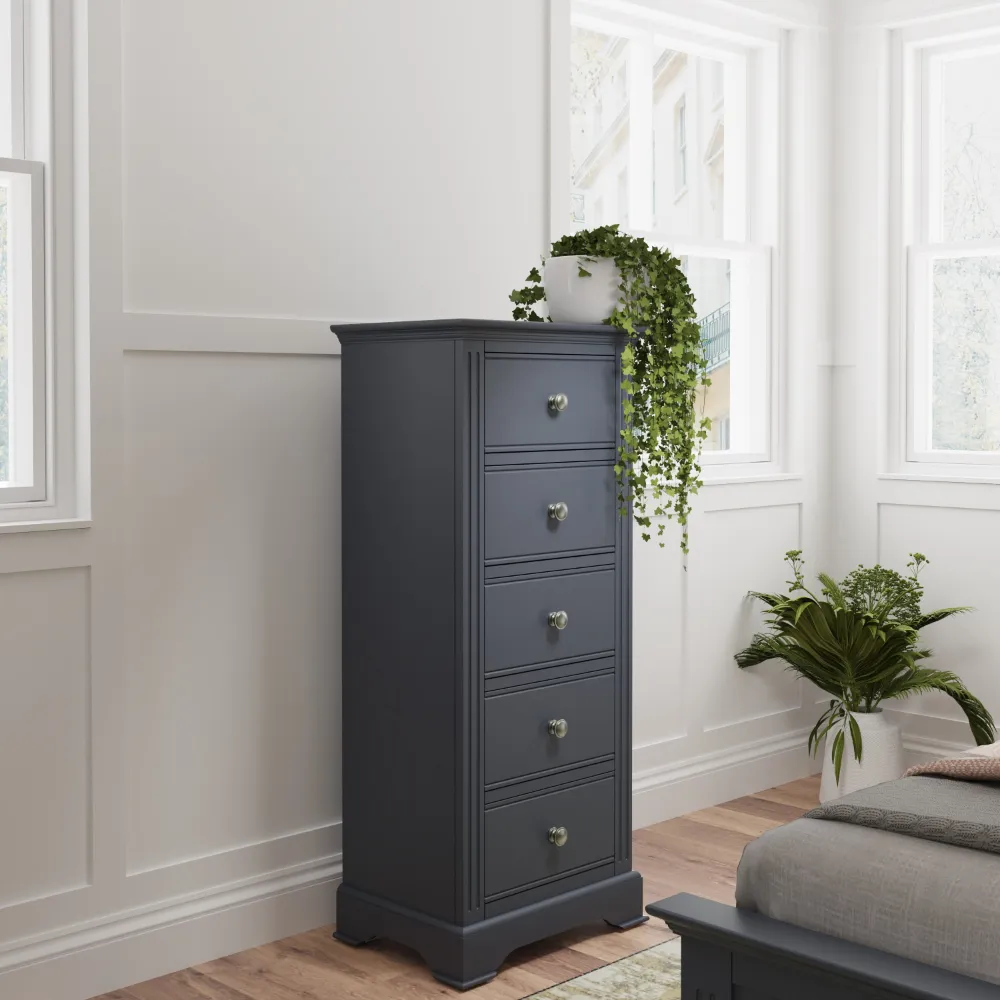 5 Drawer Narrow Chest Midnight Grey | Washington Lighting and Interiors 5 Drawer Narrow Chest Midnight Grey | Washington Lighting and Interiors