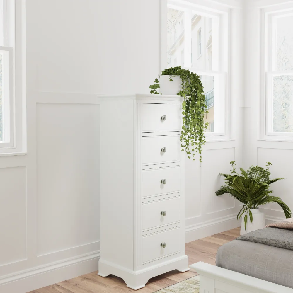 5 Drawer Narrow Chest White | Washington Lighting and Interiors 5 Drawer Narrow Chest White | Washington Lighting and Interiors