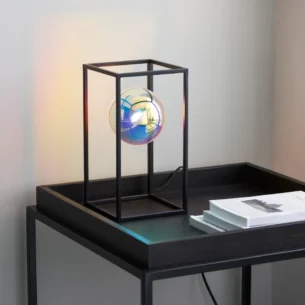 1 Light Complete Table In Matt Black And Iridescent Glass