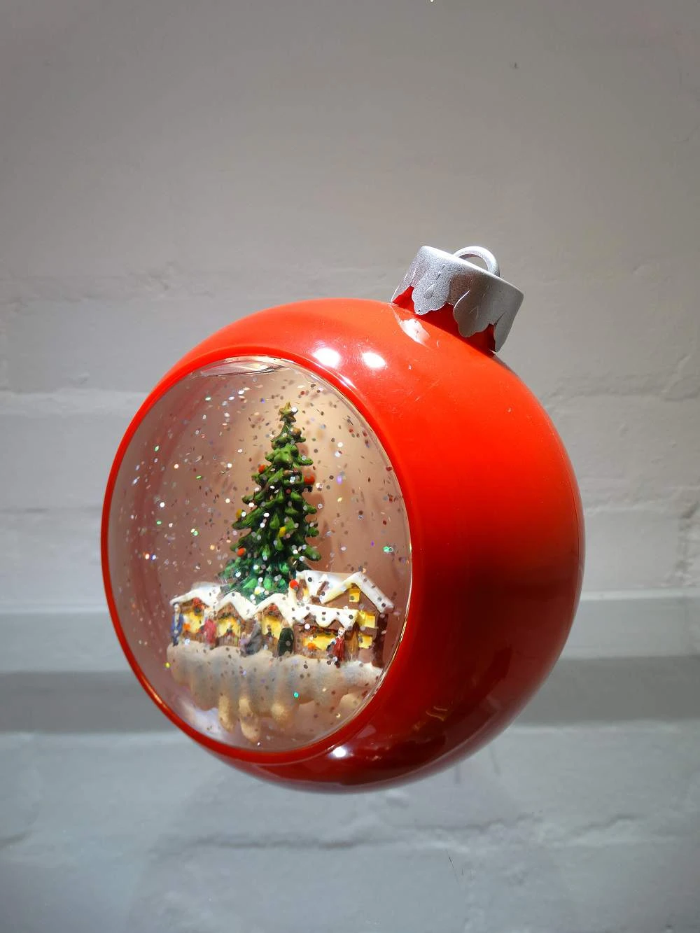 Red Bauble Snow Globe with Christmas Village | Washington Lighting and Interiors Red Bauble Snow Globe with Christmas Village | Washington Lighting and Interiors