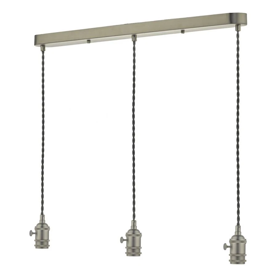3 Light Bar Suspension Antique Chrome with Grey Cable | Washington Lighting and Interiors 3 Light Bar Suspension Antique Chrome with Grey Cable | Washington Lighting and Interiors