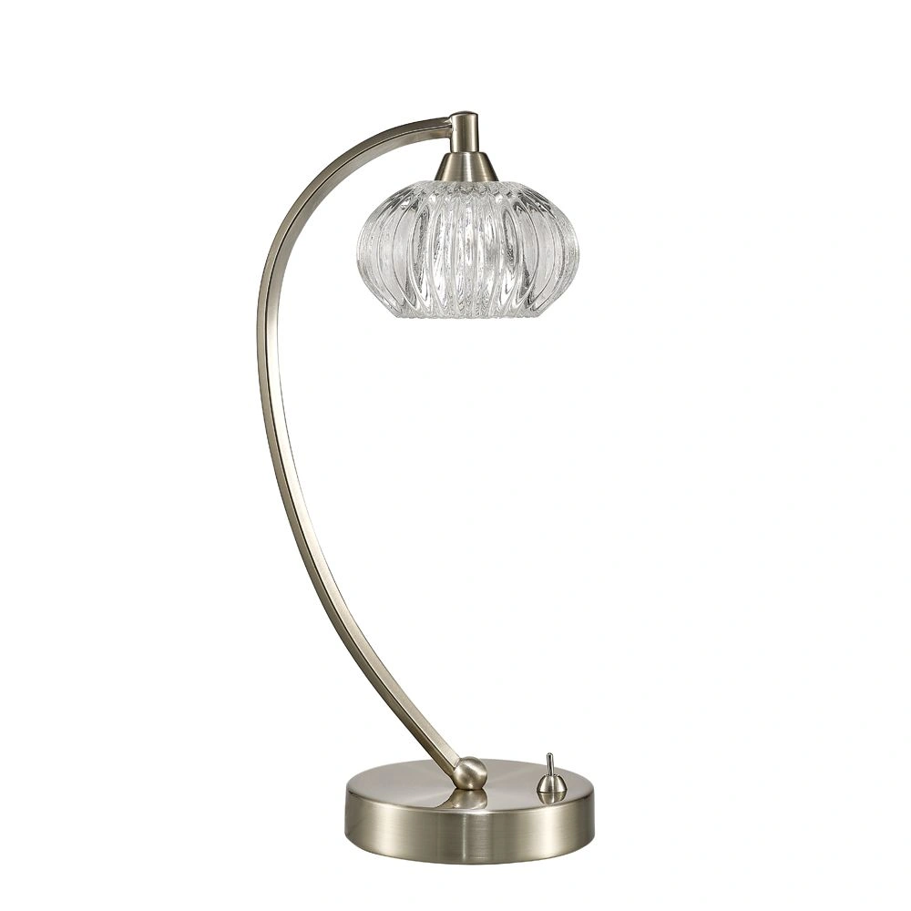 Modern Table Lamp in Satin Nickel with Small Ribbed Glass | Washington Lighting and Interiors Modern Table Lamp in Satin Nickel with Small Ribbed Glass | Washington Lighting and Interiors