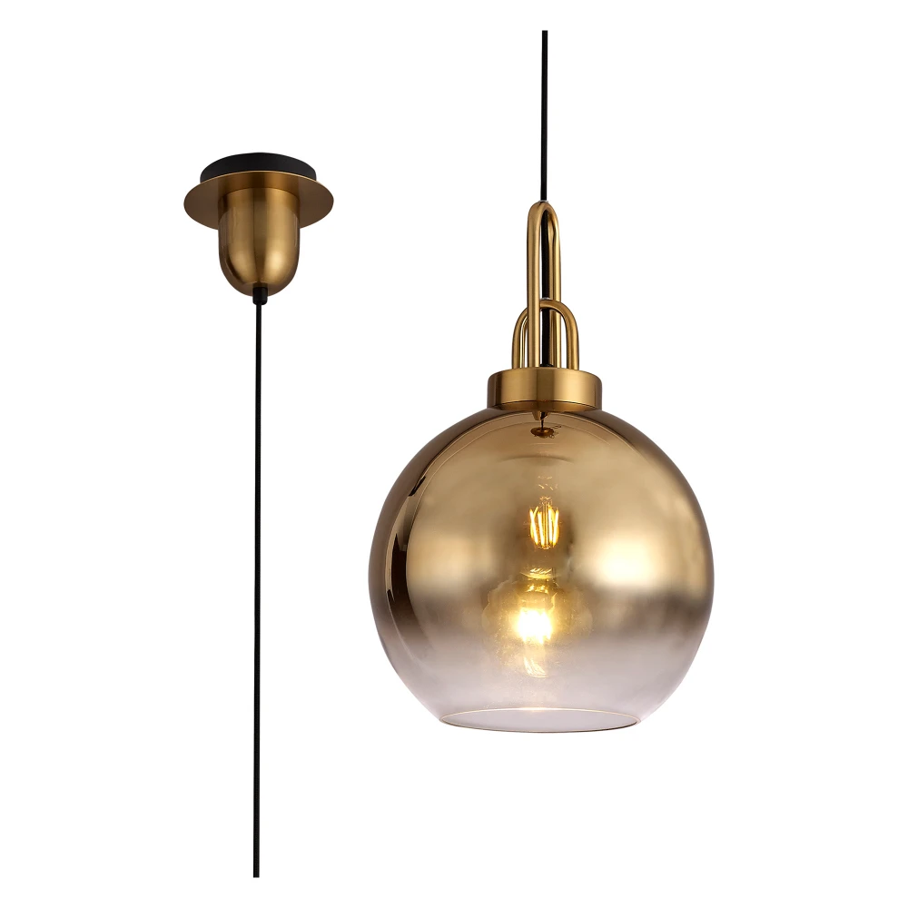 Aintree 1 Light Pendant E27 with 30cm Globe Glass Brass Goldmatt Blackclear | Washington Lighting and Interiors Aintree 1 Light Pendant E27 with 30cm Globe Glass Brass Goldmatt Blackclear | Washington Lighting and Interiors