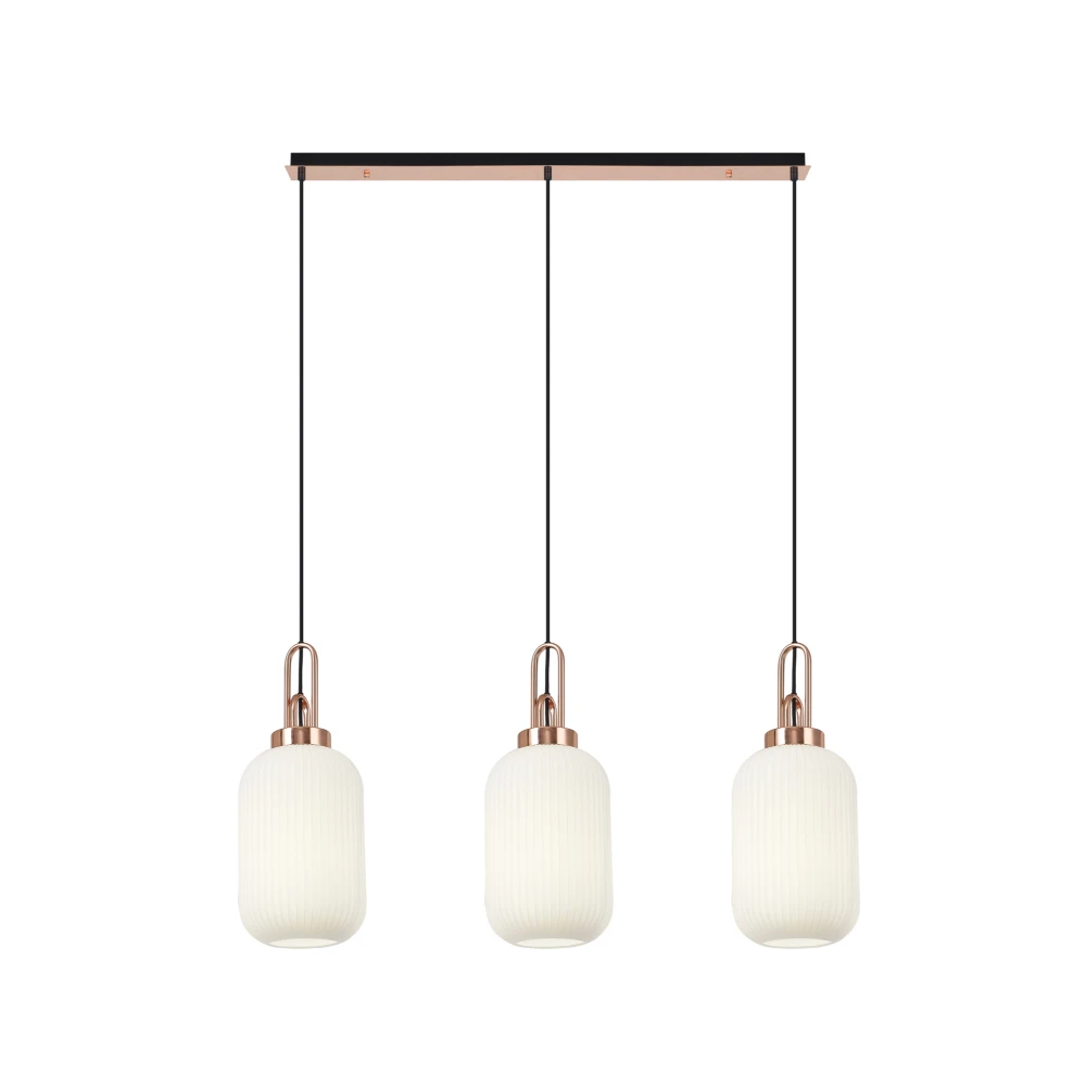 Aintree Linear 3 Light Pendant E27 with 20cm Tubular Ribbed Glass Opal Coppermatt Black | Washington Lighting and Interiors Aintree Linear 3 Light Pendant E27 with 20cm Tubular Ribbed Glass Opal Coppermatt Black | Washington Lighting and Interiors