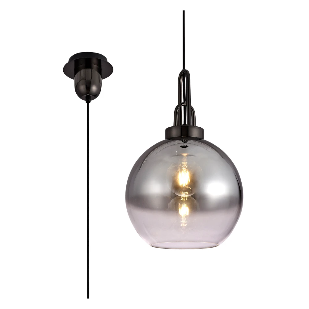 Aintree 1 Light Pendant E27 with 30cm Globe Glass Black Chromematt Blacksmokedclear | Washington Lighting and Interiors Aintree 1 Light Pendant E27 with 30cm Globe Glass Black Chromematt Blacksmokedclear | Washington Lighting and Interiors