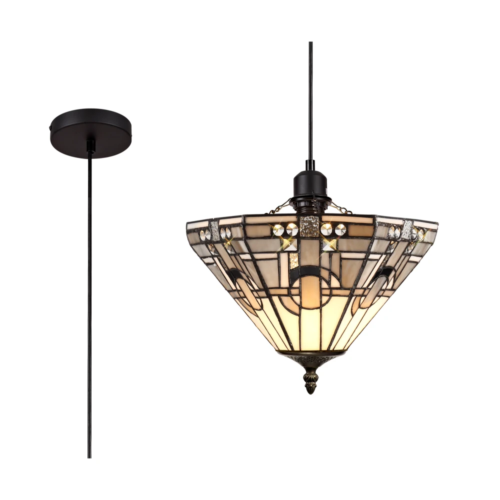 Alban 1 Light Uplighter Pendant E27 with 30cm Tiffany Shade Whitegreyblackclear Crystal | Washington Lighting and Interiors Alban 1 Light Uplighter Pendant E27 with 30cm Tiffany Shade Whitegreyblackclear Crystal | Washington Lighting and Interiors