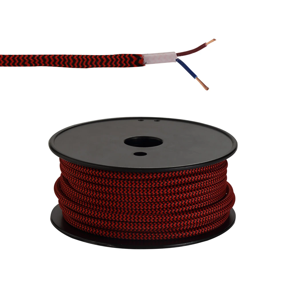 Anderson 25m Roll Red & Black Wave Stripes Braided 2 Core 075mm Cable Vde Approved | Washington Lighting and Interiors Anderson 25m Roll Red & Black Wave Stripes Braided 2 Core 075mm Cable Vde Approved | Washington Lighting and Interiors