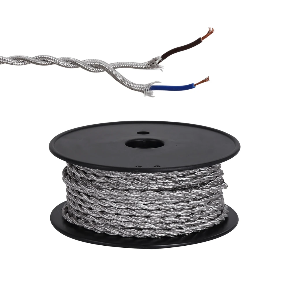 Anderson 25m Roll Silver Braided Twisted 2 Core 075mm Cable Vde Approved | Washington Lighting and Interiors Anderson 25m Roll Silver Braided Twisted 2 Core 075mm Cable Vde Approved | Washington Lighting and Interiors