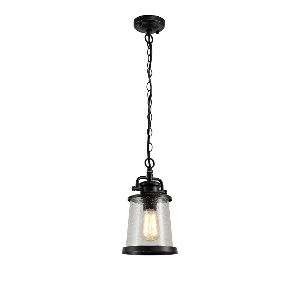Bayside Pendant 1 X E27 Blackgold with Seeded Clear Glass Ip54 2yrs Warranty | Washington Lighting and Interiors Bayside Pendant 1 X E27 Blackgold with Seeded Clear Glass Ip54 2yrs Warranty | Washington Lighting and Interiors