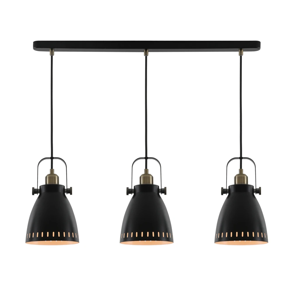 Boler Linear Pendant 3 X E27 Matt Blackantique Brasskhaki | Washington Lighting and Interiors Boler Linear Pendant 3 X E27 Matt Blackantique Brasskhaki | Washington Lighting and Interiors