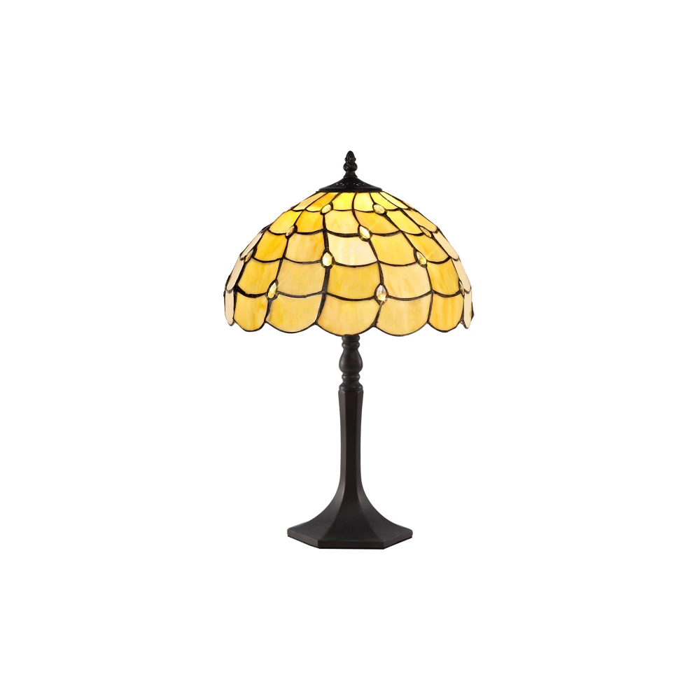 Cathcart 1 Light Octagonal Table Lamp E27 with 30cm Tiffany Shade Beigeclear Crystalaged Antique Brass | Washington Lighting and Interiors Cathcart 1 Light Octagonal Table Lamp E27 with 30cm Tiffany Shade Beigeclear Crystalaged Antique Brass | Washington Lighting and Interiors