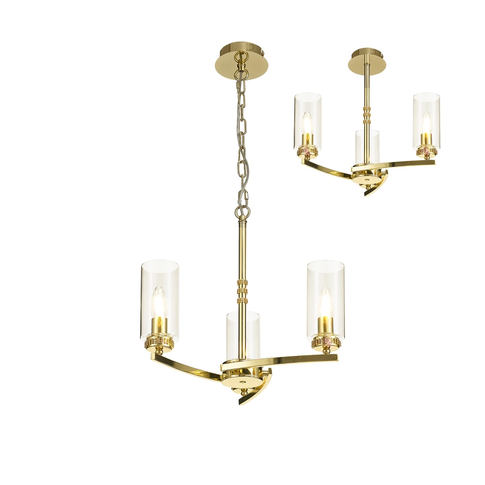 Dolway Pendantsemi Ceiling 3 X E14 Polished Gold | Washington Lighting and Interiors Dolway Pendantsemi Ceiling 3 X E14 Polished Gold | Washington Lighting and Interiors