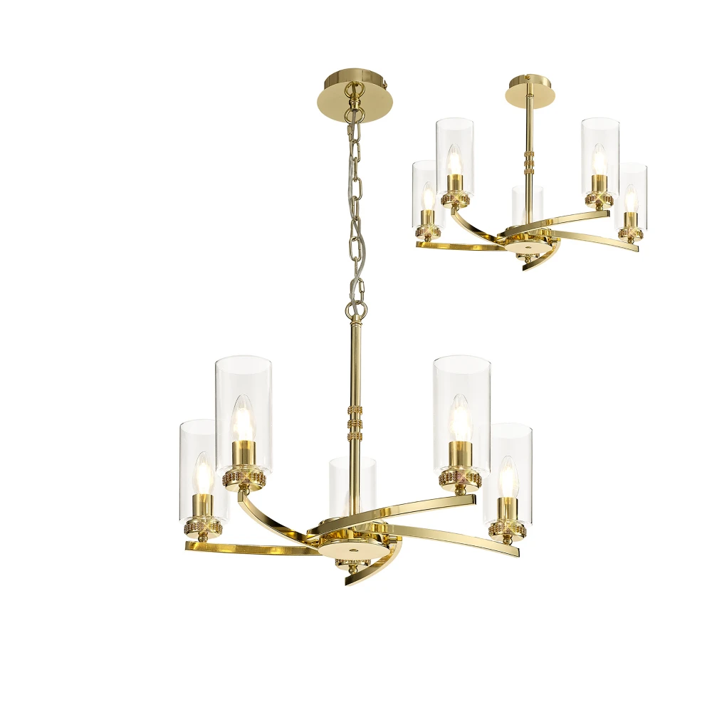 Dolway Pendantsemi Ceiling 5 X E14 Polished Gold | Washington Lighting and Interiors Dolway Pendantsemi Ceiling 5 X E14 Polished Gold | Washington Lighting and Interiors
