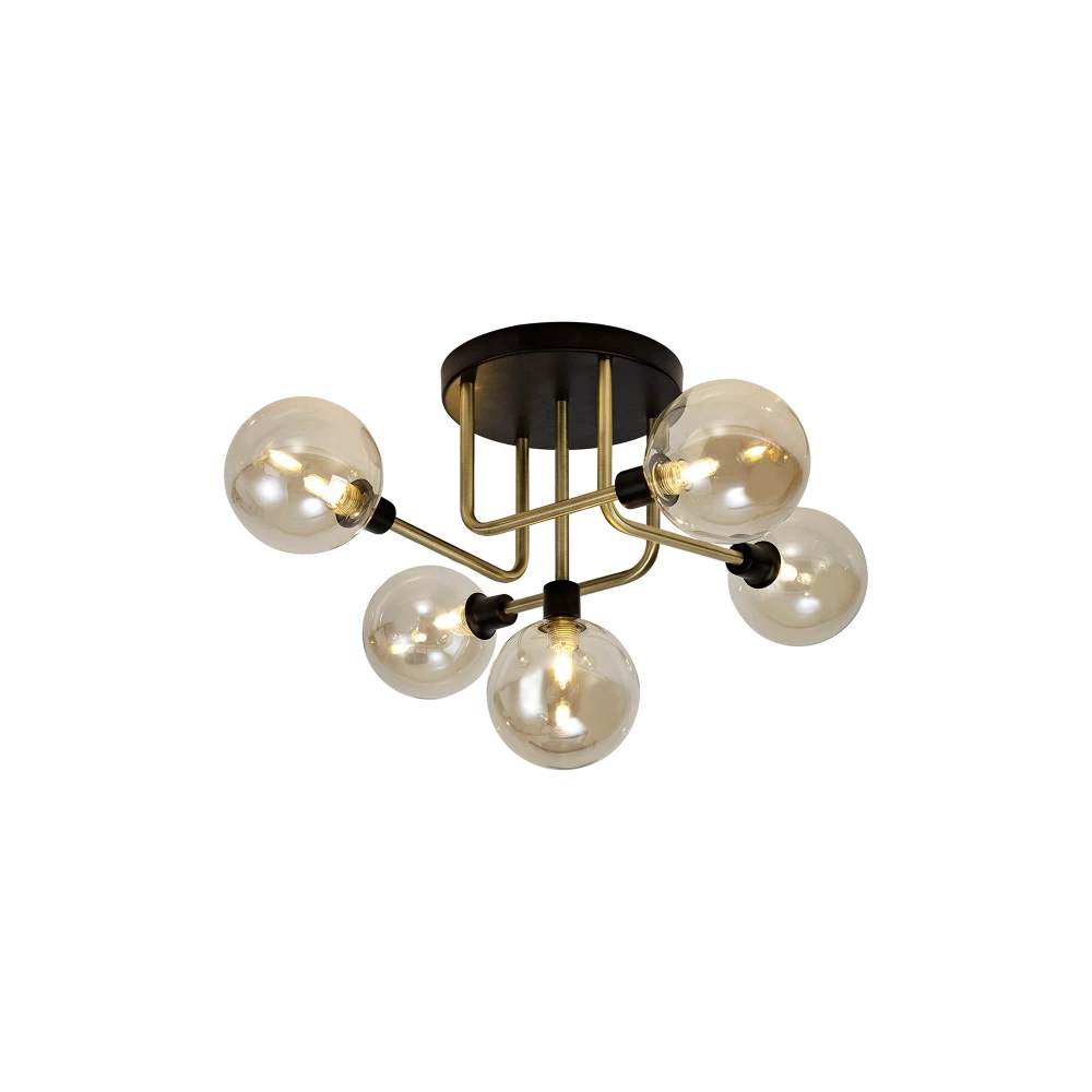 Doncaster Flush Ceiling 5 Light G9 Matt Blackantique Brasscognac Glass | Washington Lighting and Interiors Doncaster Flush Ceiling 5 Light G9 Matt Blackantique Brasscognac Glass | Washington Lighting and Interiors