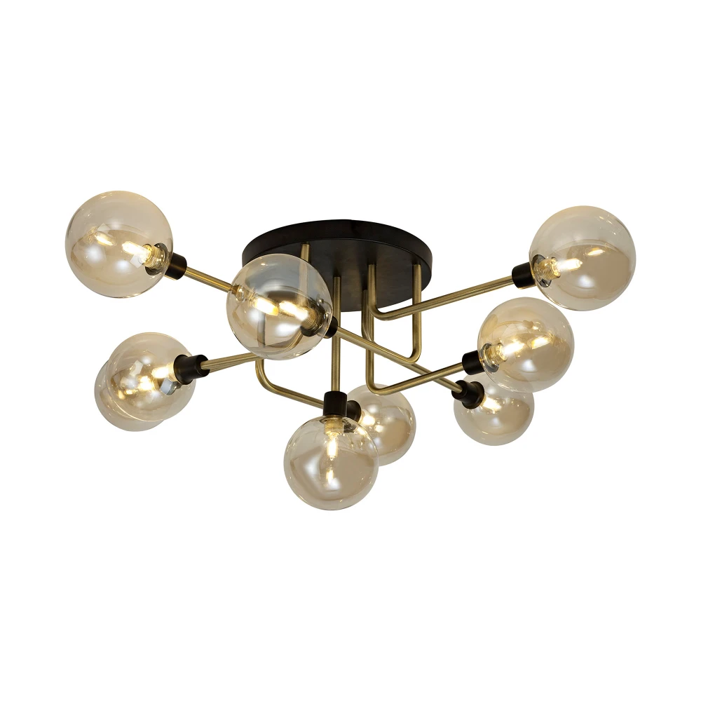 Doncaster Flush Ceiling 9 Light G9 Matt Blackantique Brasscognac Glass | Washington Lighting and Interiors Doncaster Flush Ceiling 9 Light G9 Matt Blackantique Brasscognac Glass | Washington Lighting and Interiors