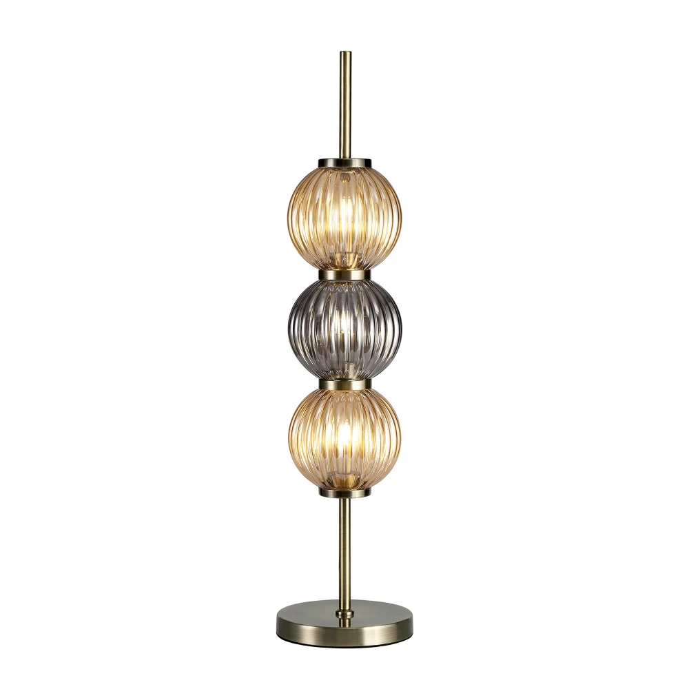 Flora Table Lamp 3 X G9 Antique Brasssmoked & Amber Glass | Washington Lighting and Interiors Flora Table Lamp 3 X G9 Antique Brasssmoked & Amber Glass | Washington Lighting and Interiors