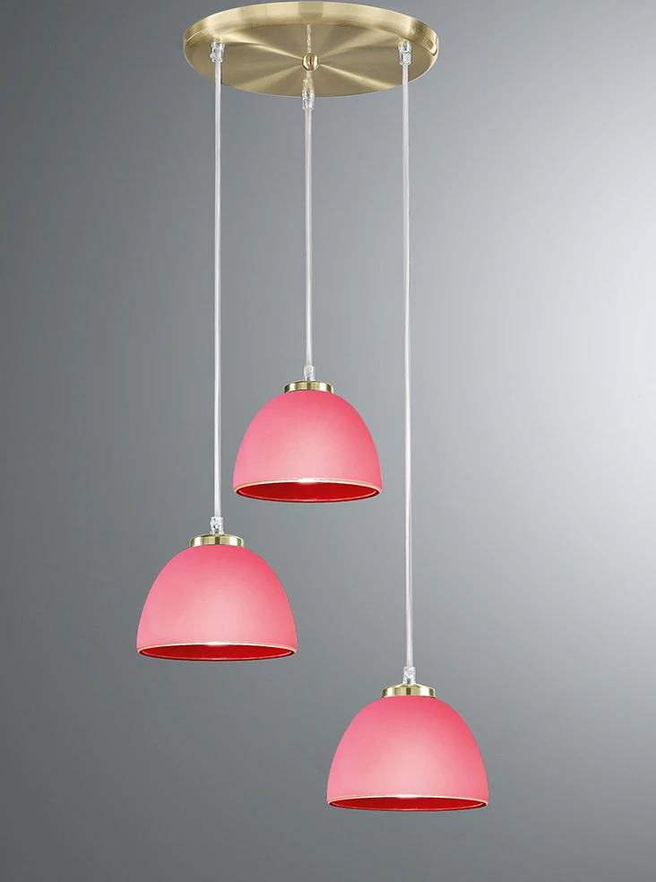 Satin Brass with 3 Redwhite Glass Shades | Washington Lighting and Interiors Satin Brass with 3 Redwhite Glass Shades | Washington Lighting and Interiors